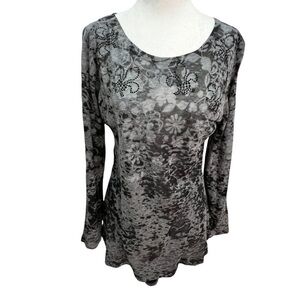 nally & Milly🖤Grey Long Sleeve T-Shirt Top Fleur-de-lis Detail Size L